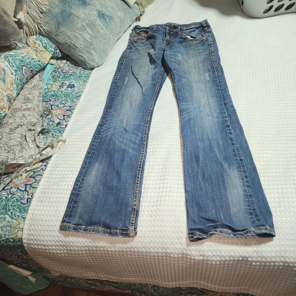 COWGIRL TUFF EUC WOMENS SZ 27 X 33 S109 DENIM BLUE JEANS PANTS - Picture 1 of 10